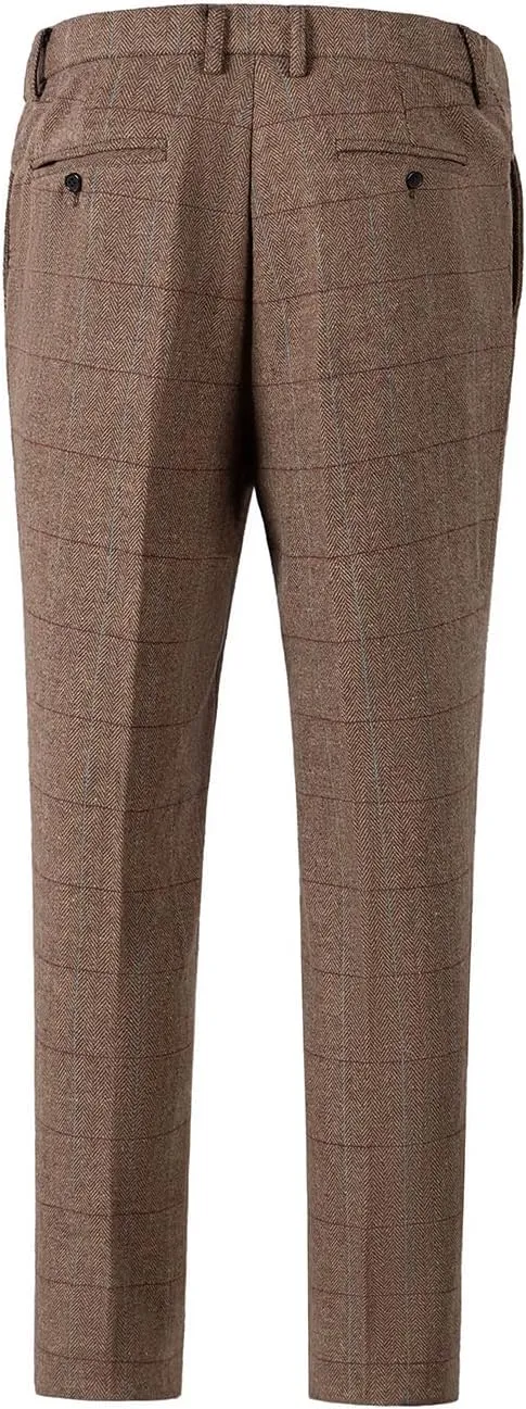 Men's Dress Pants Tweed Plaid Classic Fit Siut Separates Slim Stylish Wool Casual Business Suit Pants