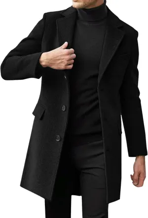 Mens Fall Winter Office Single Breasted Long Dress Wool Coat Overcoat Casual Cotton Blend Trench Coat Overcoat Jackets