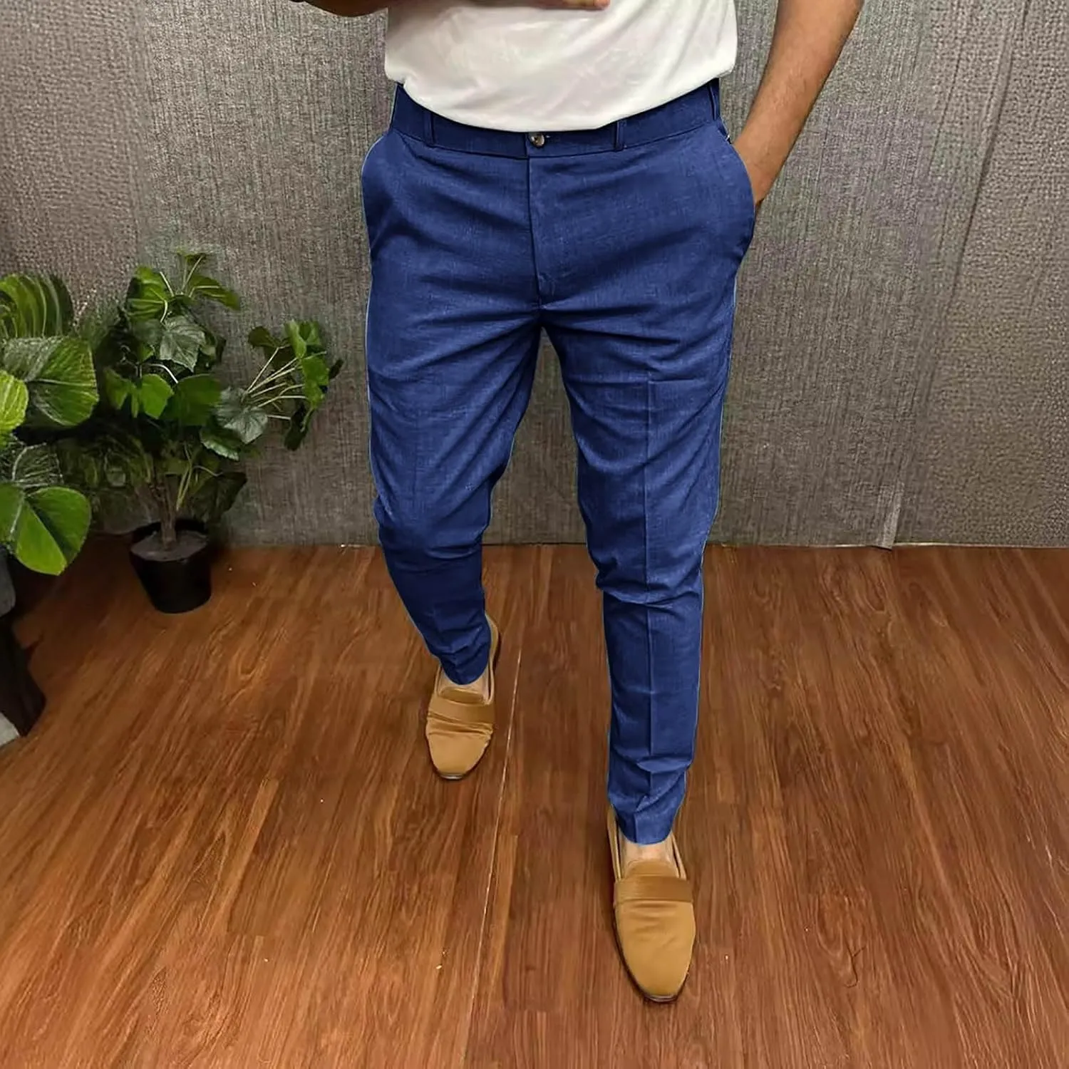 Men's Fashion Cotton Slim Fit Dress Pants Casual Business Skinny Stretch Chino Pants Golf Pencil Pants with Pockets
