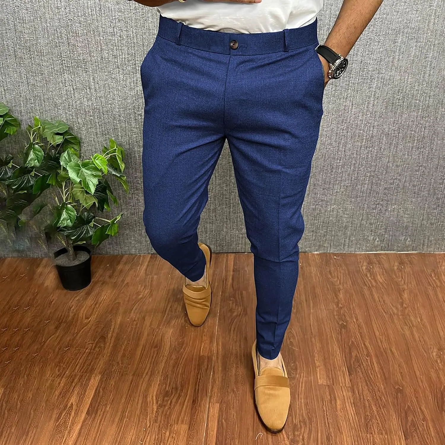 Men's Fashion Cotton Slim Fit Dress Pants Casual Business Skinny Stretch Chino Pants Golf Pencil Pants with Pockets