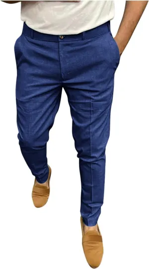 Men's Fashion Cotton Slim Fit Dress Pants Casual Business Skinny Stretch Chino Pants Golf Pencil Pants with Pockets