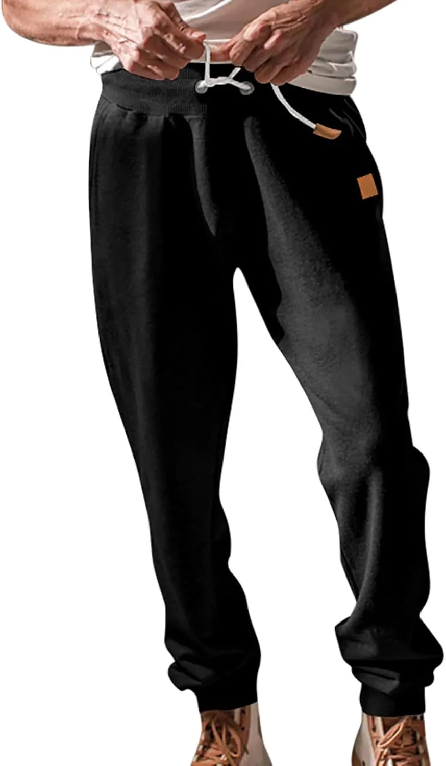Men's Fleece Cargo Sweatpants Baggy Wide Straight Leg Joggers Classic Fit Flat Front Leisure and Daily Wear