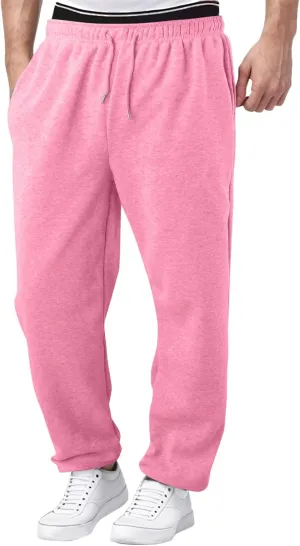 Men's Fleece Cargo Sweatpants Baggy Wide Straight Leg Joggers Classic Fit Flat Front Leisure and Daily Wear