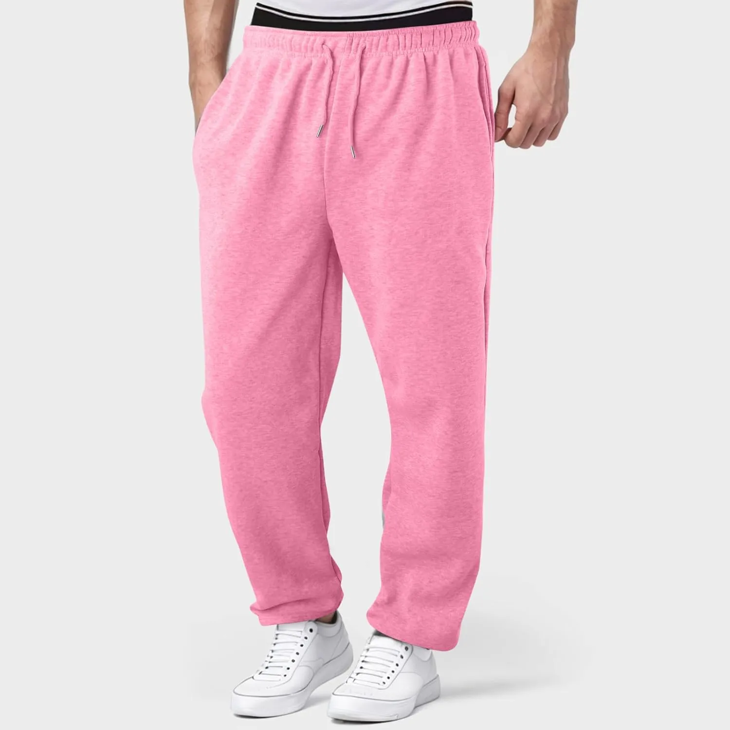 Men's Fleece Cargo Sweatpants Baggy Wide Straight Leg Joggers Classic Fit Flat Front Leisure and Daily Wear