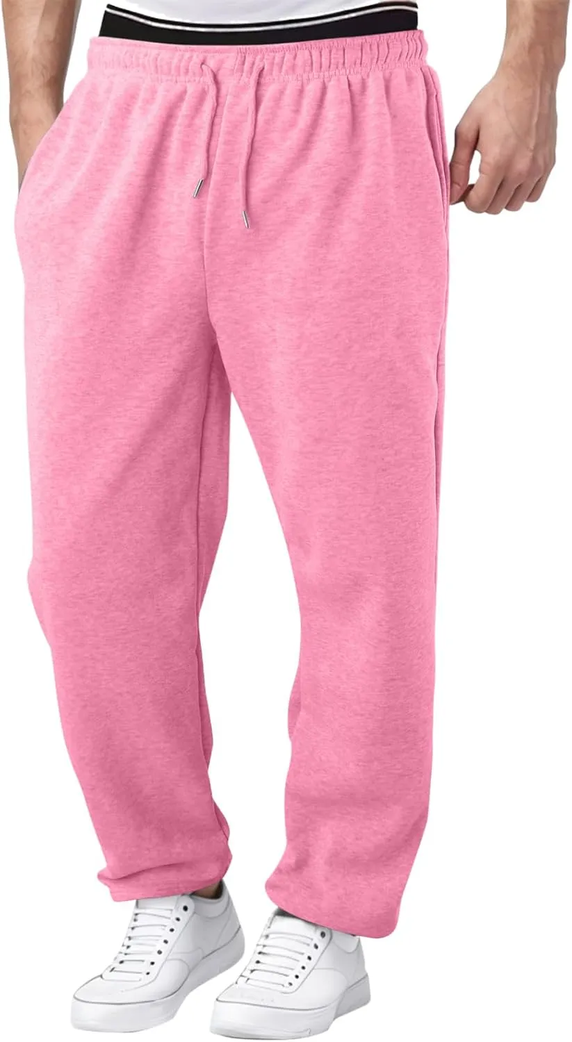 Men's Fleece Cargo Sweatpants Baggy Wide Straight Leg Joggers Classic Fit Flat Front Leisure and Daily Wear