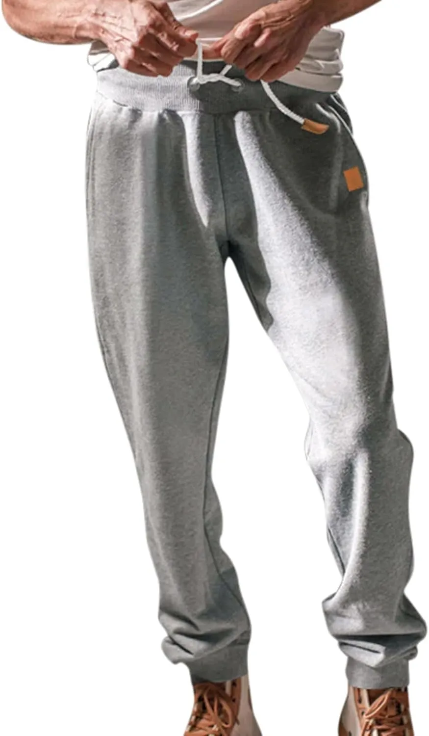 Men's Fleece Cargo Sweatpants Baggy Wide Straight Leg Joggers Classic Fit Flat Front Leisure and Daily Wear