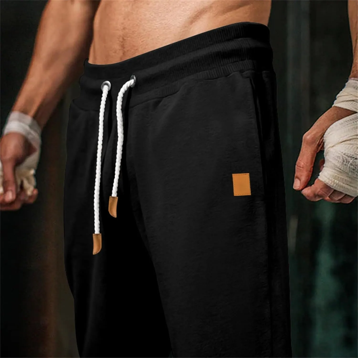 Men's Fleece Cargo Sweatpants Baggy Wide Straight Leg Joggers Classic Fit Flat Front Leisure and Daily Wear