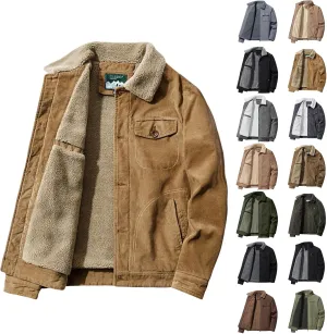 Men's Fleece Heated Jacket Thermal Sherpa Lined Padded Winter Coat Button Lapel Long Sleeve Thicken Warm Outerwear