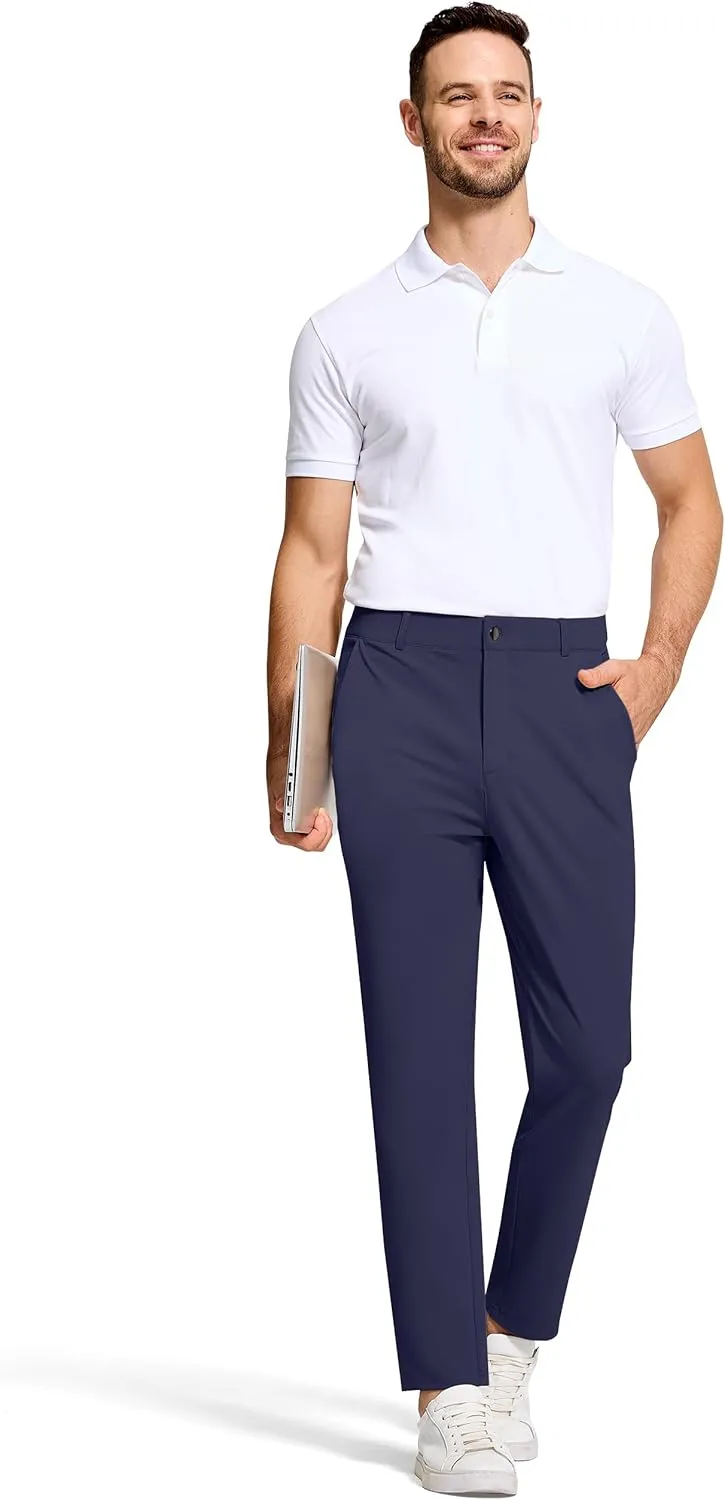Mens Golf Dress Pants with 5 Pockets Slim Fit Stretch Lightweight Chino Trousers for Casual Work Travel