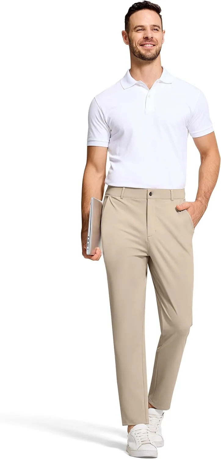 Mens Golf Dress Pants with 5 Pockets Slim Fit Stretch Lightweight Chino Trousers for Casual Work Travel