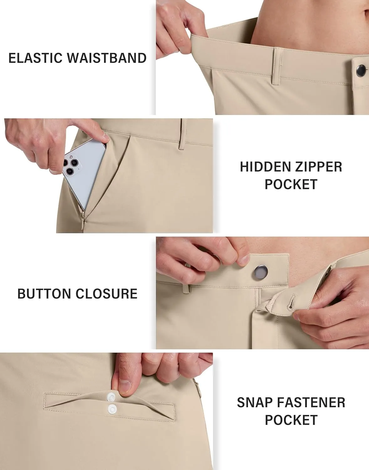 Mens Golf Dress Pants with 5 Pockets Slim Fit Stretch Lightweight Chino Trousers for Casual Work Travel