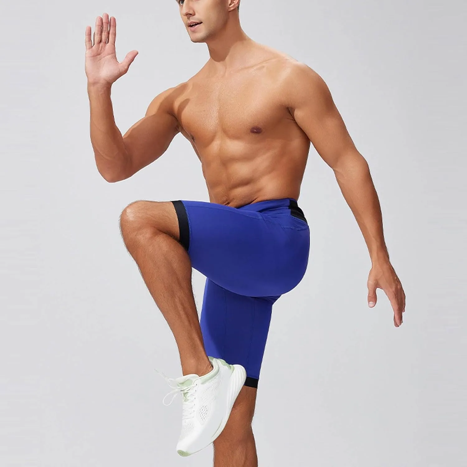Men's Leggings Slim Fit Drawstring Elastic Waist Antiskid Knots Yoga Running Shorts Tights Outdoor Athletic Short Pants