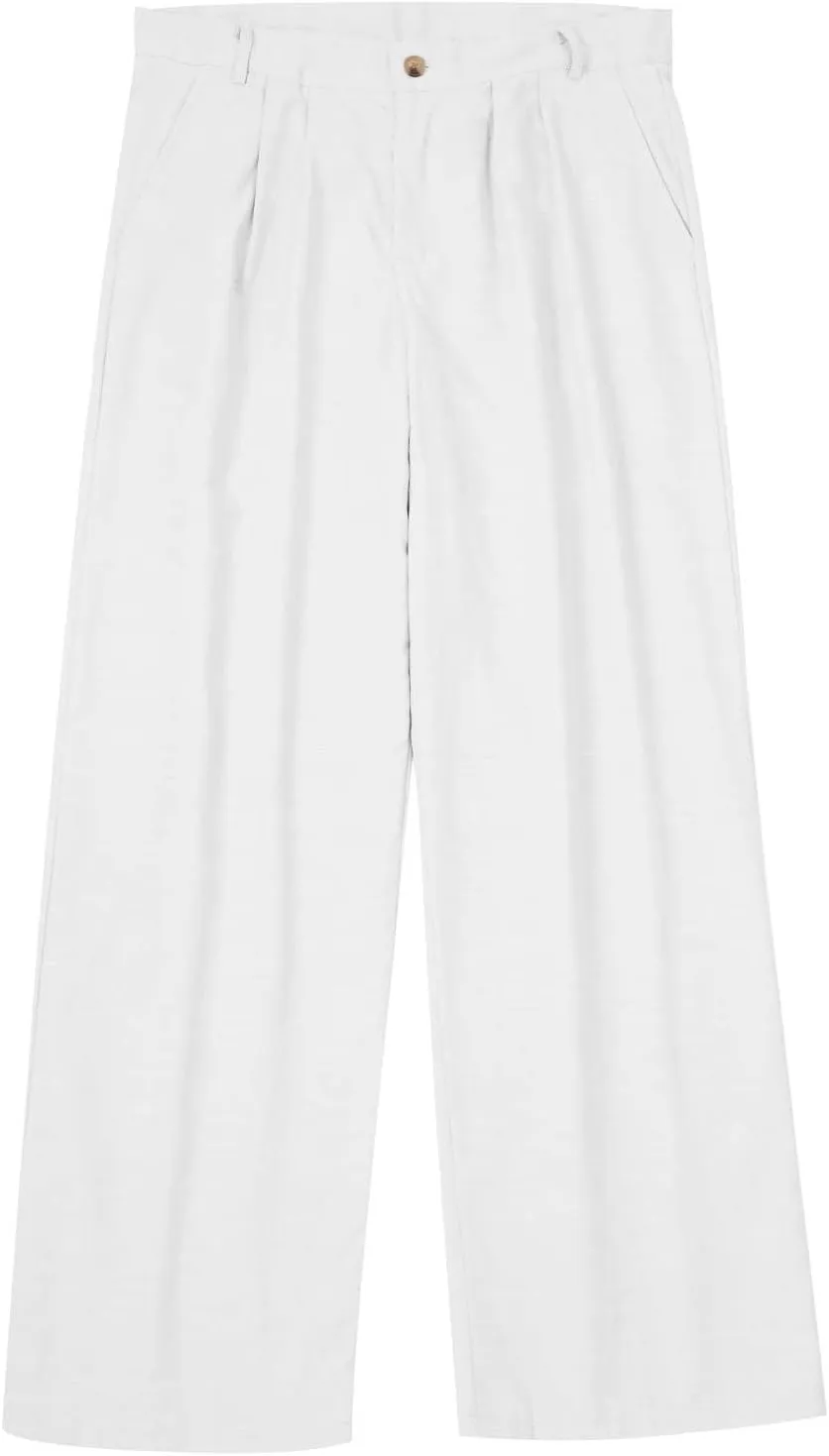 Mens Linen Beach Pants Big Tall Classic Flat Front Chino Pants Casual Lightweight Straight Leg Summer Beach Trouser