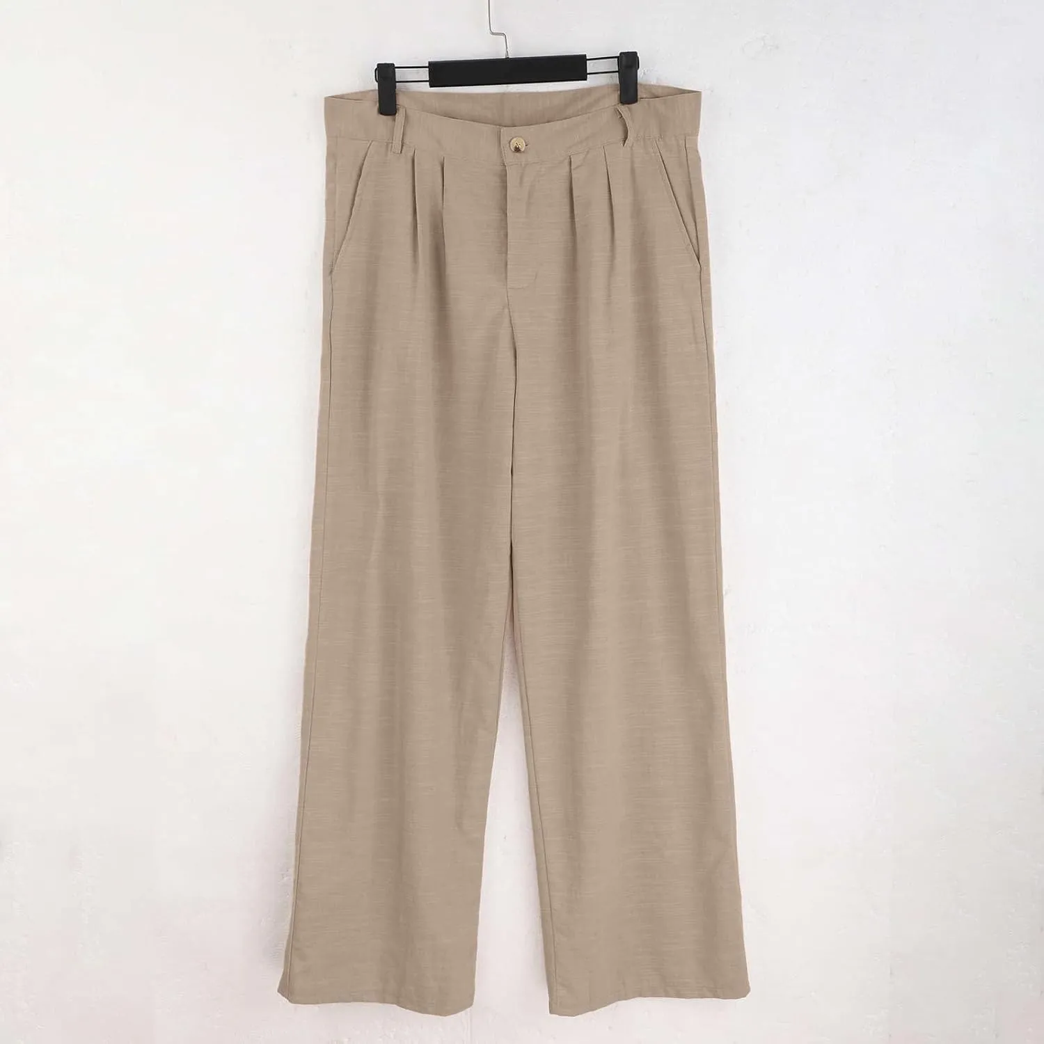 Mens Linen Beach Pants Big Tall Classic Flat Front Chino Pants Casual Lightweight Straight Leg Summer Beach Trouser