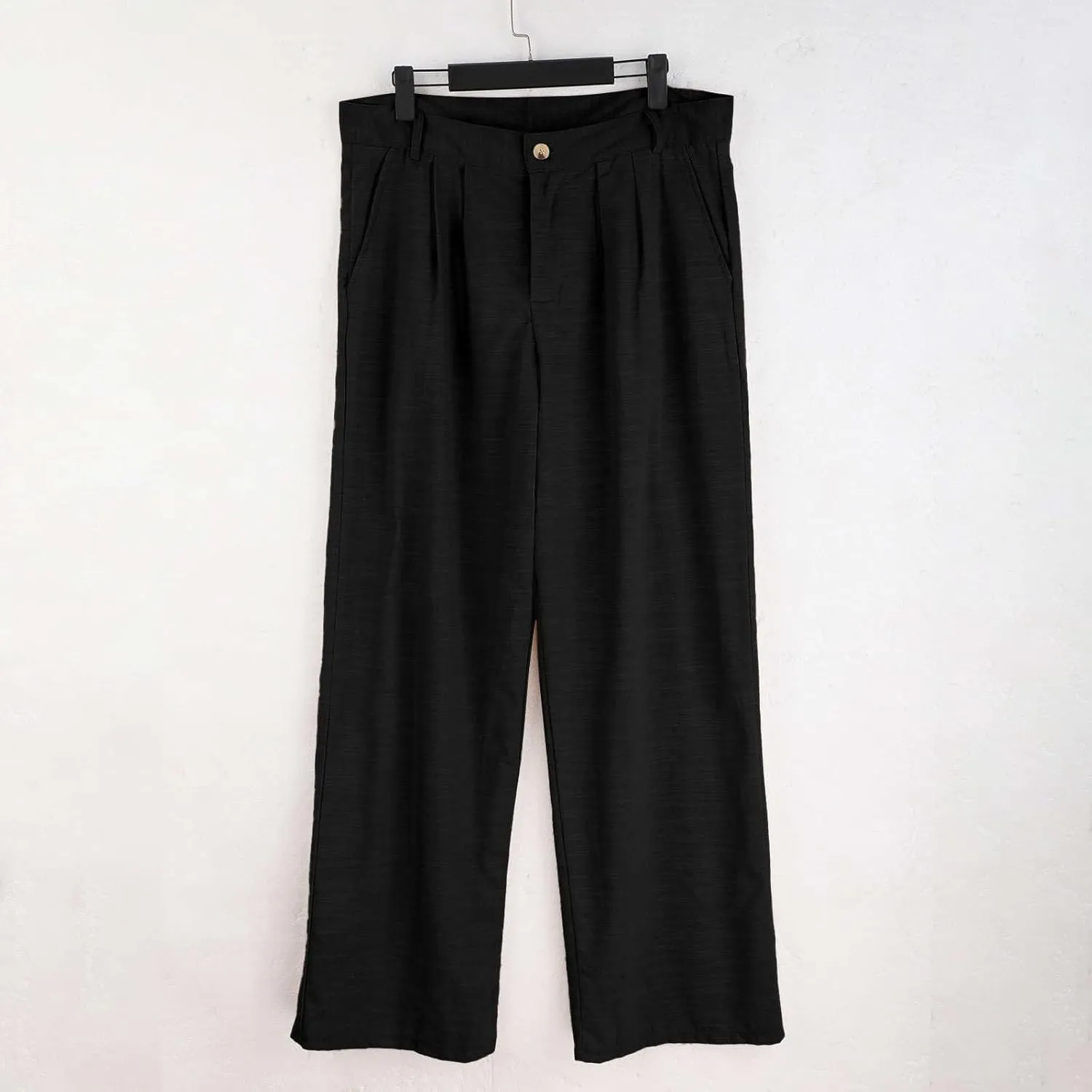 Mens Linen Beach Pants Big Tall Classic Flat Front Chino Pants Casual Lightweight Straight Leg Summer Beach Trouser