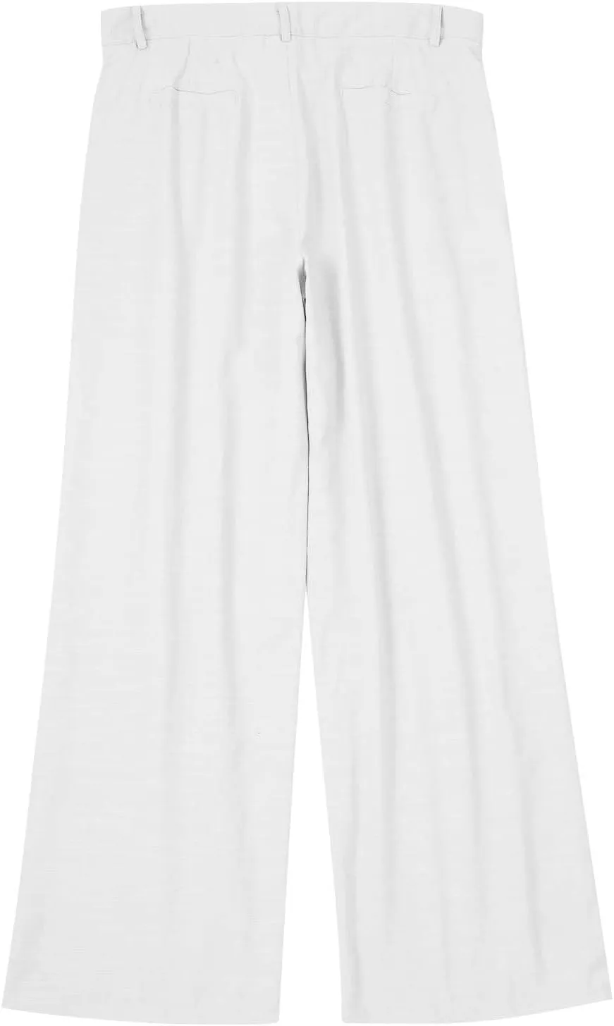 Mens Linen Beach Pants Big Tall Classic Flat Front Chino Pants Casual Lightweight Straight Leg Summer Beach Trouser