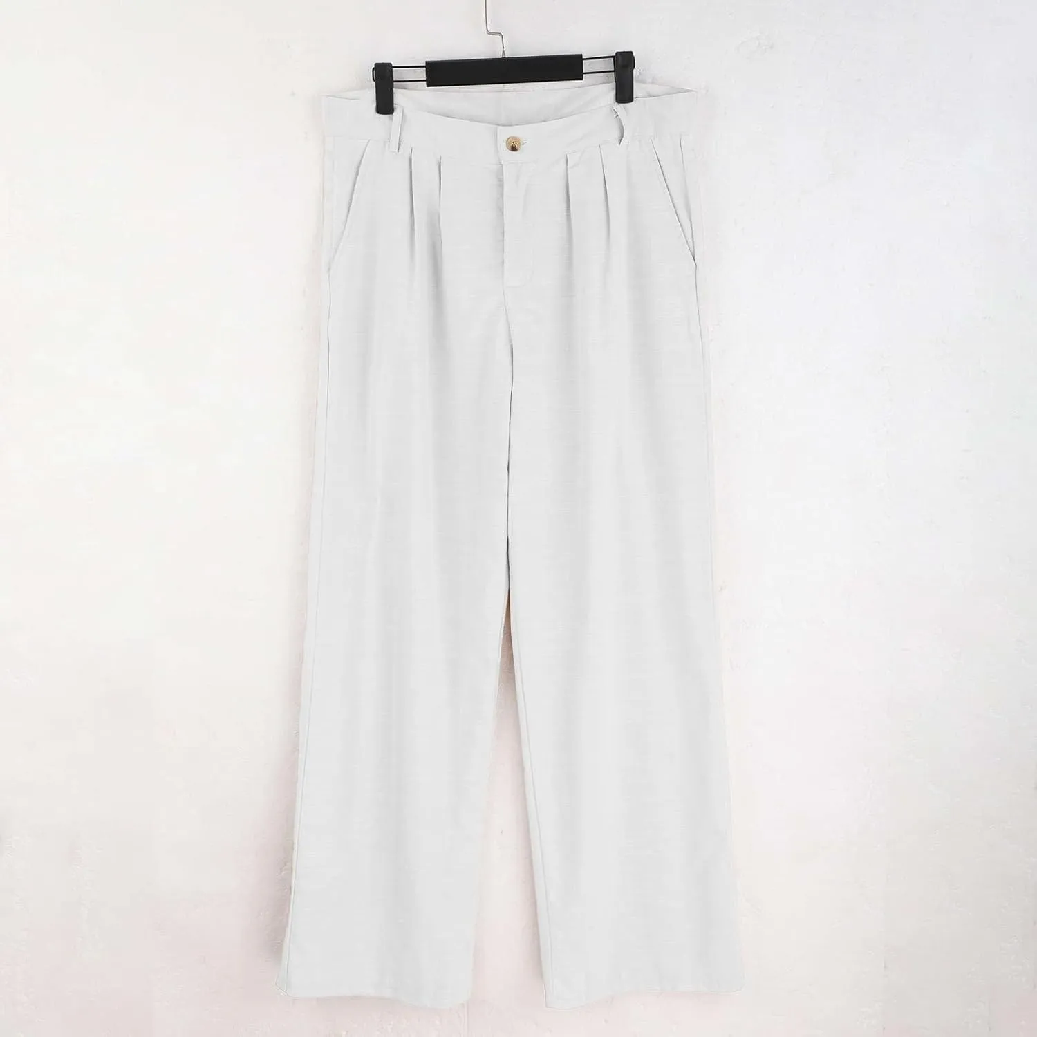 Mens Linen Beach Pants Big Tall Classic Flat Front Chino Pants Casual Lightweight Straight Leg Summer Beach Trouser