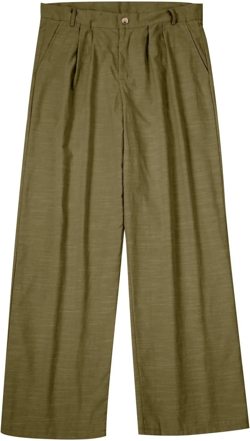 Mens Linen Beach Pants Big Tall Classic Flat Front Chino Pants Casual Lightweight Straight Leg Summer Beach Trouser