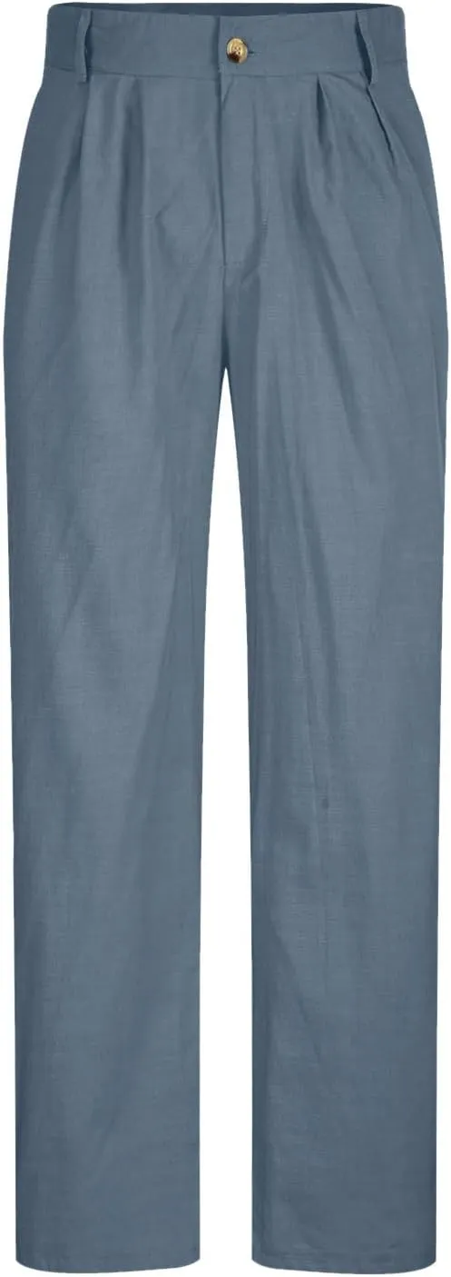 Men's Linen Dress Pants High Waist Lightweight Breathable Relaxed Formal Casual Vacation Daily Pockets