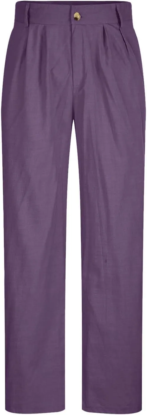 Men's Linen Dress Pants High Waist Lightweight Breathable Relaxed Formal Casual Vacation Daily Pockets