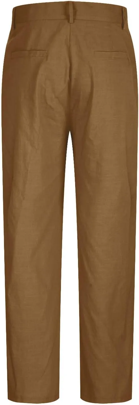 Men's Linen Dress Pants High Waist Lightweight Breathable Relaxed Formal Casual Vacation Daily Pockets