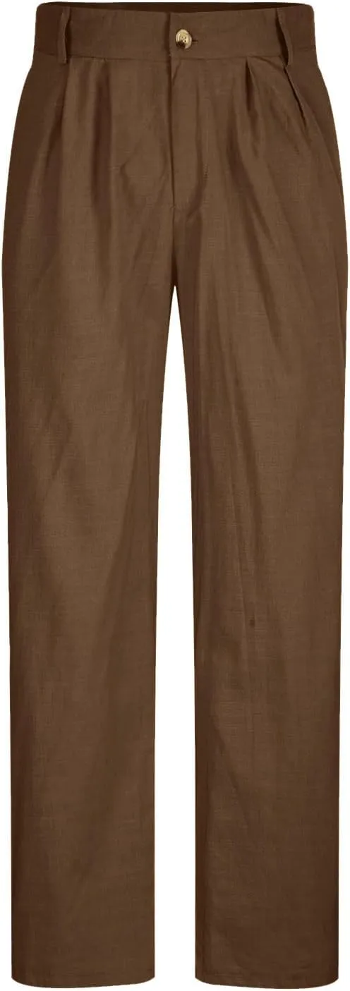 Men's Linen Dress Pants High Waist Lightweight Breathable Relaxed Formal Casual Vacation Daily Pockets