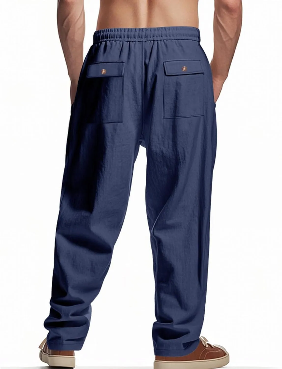 Men's Linen Pants 2 Pack Casual Pant Multipack Summer Outdoor Vacation Beach Trousers Open Bottom Slacks with Pockets