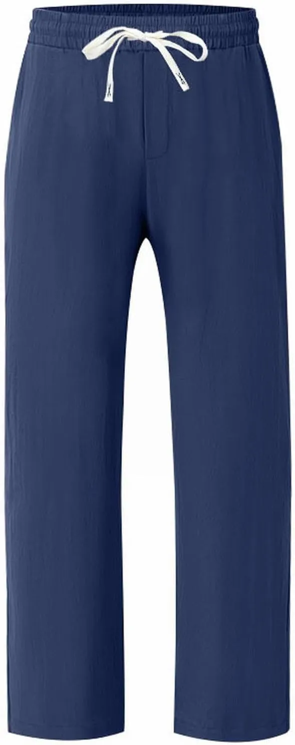 Men's Linen Pants 2 Pack Casual Pant Multipack Summer Outdoor Vacation Beach Trousers Open Bottom Slacks with Pockets