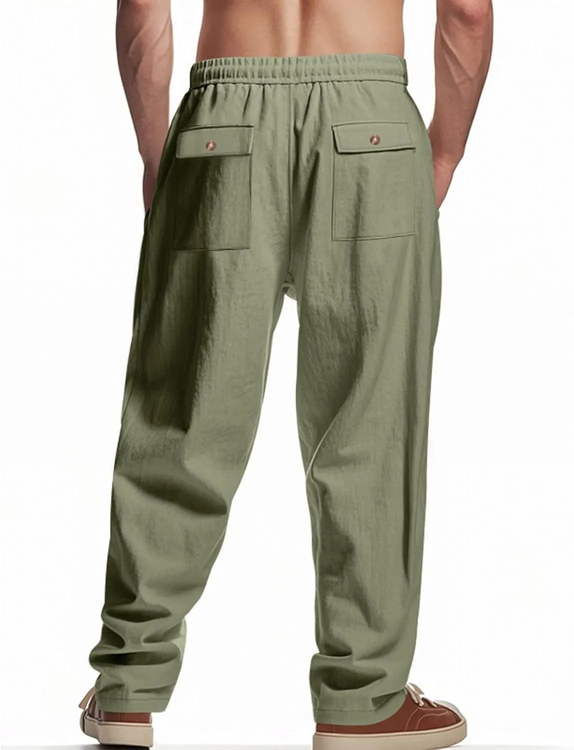 Men's Linen Pants 2 Pack Casual Pant Multipack Summer Outdoor Vacation Beach Trousers Open Bottom Slacks with Pockets