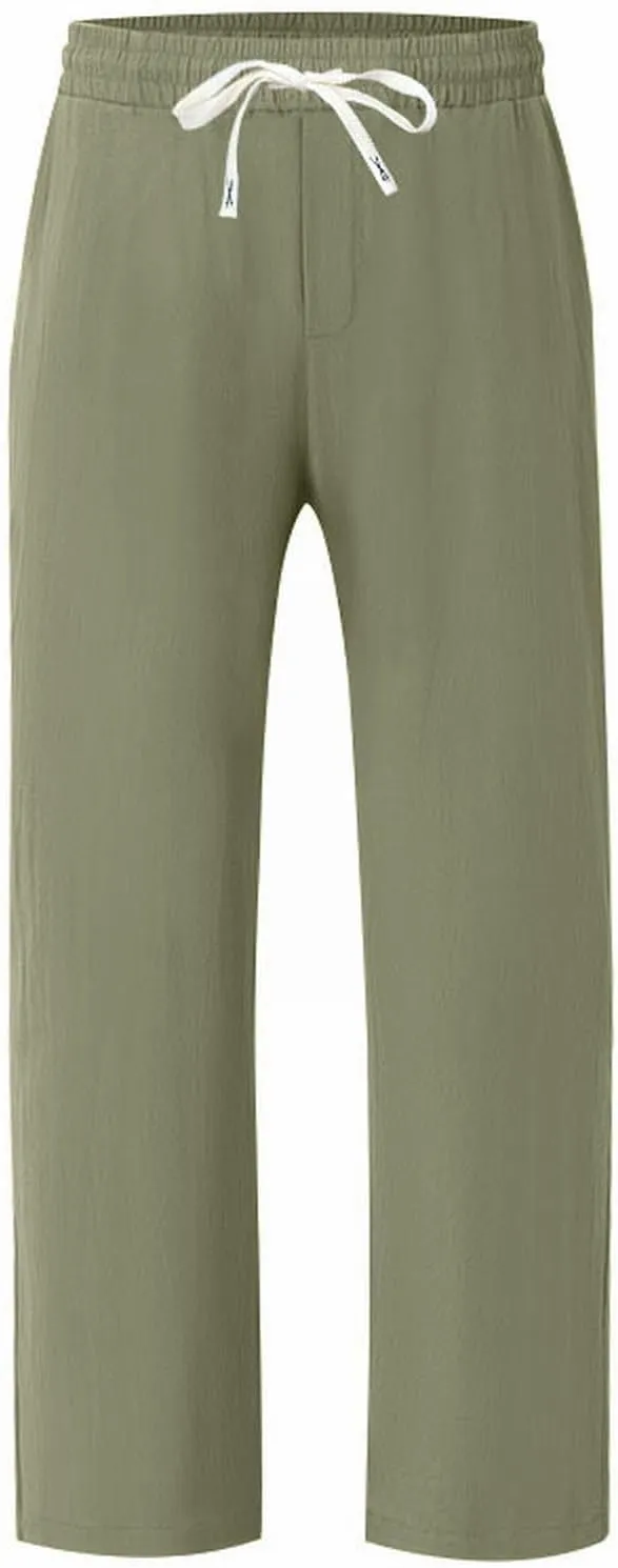 Men's Linen Pants 2 Pack Casual Pant Multipack Summer Outdoor Vacation Beach Trousers Open Bottom Slacks with Pockets