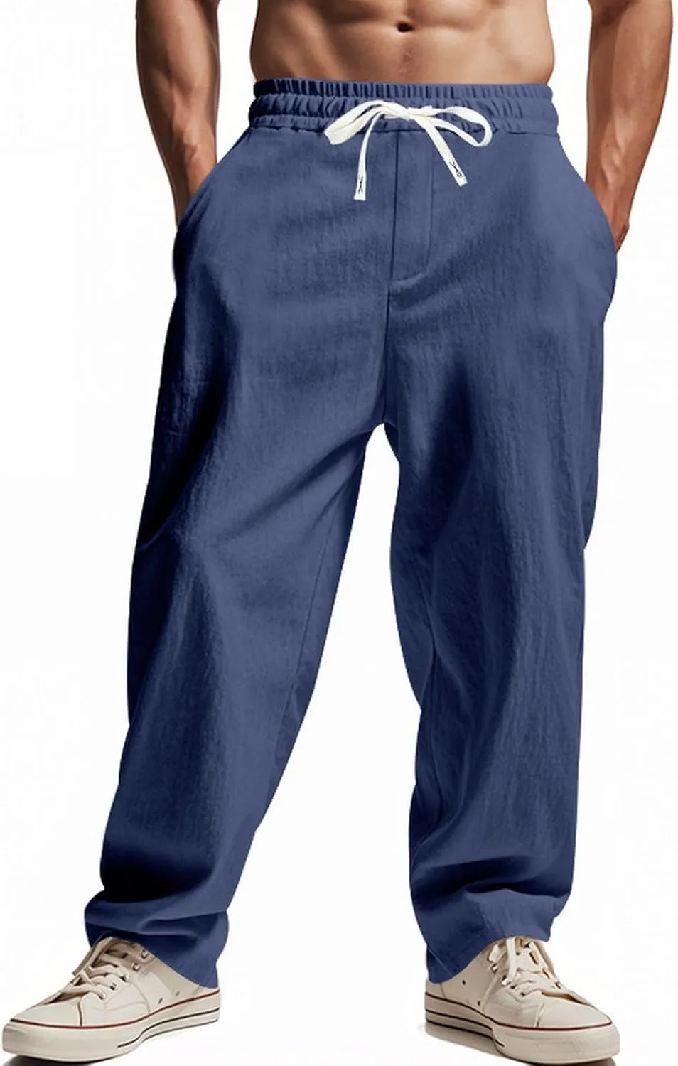 Men's Linen Pants 2 Pack Casual Pant Multipack Summer Outdoor Vacation Beach Trousers Open Bottom Slacks with Pockets