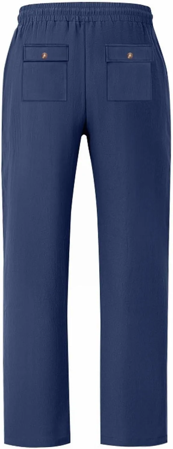 Men's Linen Pants 2 Pack Casual Pant Multipack Summer Outdoor Vacation Beach Trousers Open Bottom Slacks with Pockets