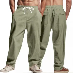 Men's Linen Pants 2 Pack Casual Pant Multipack Summer Outdoor Vacation Beach Trousers Open Bottom Slacks with Pockets