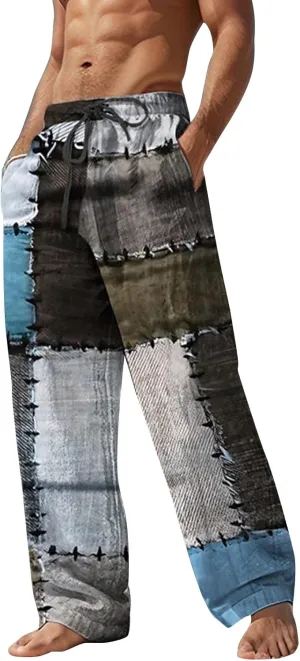 Mens Linen Pants Slim Fit Classic Flat Front Chino Pants Casual Lightweight Straight Leg Summer Beach Trousers