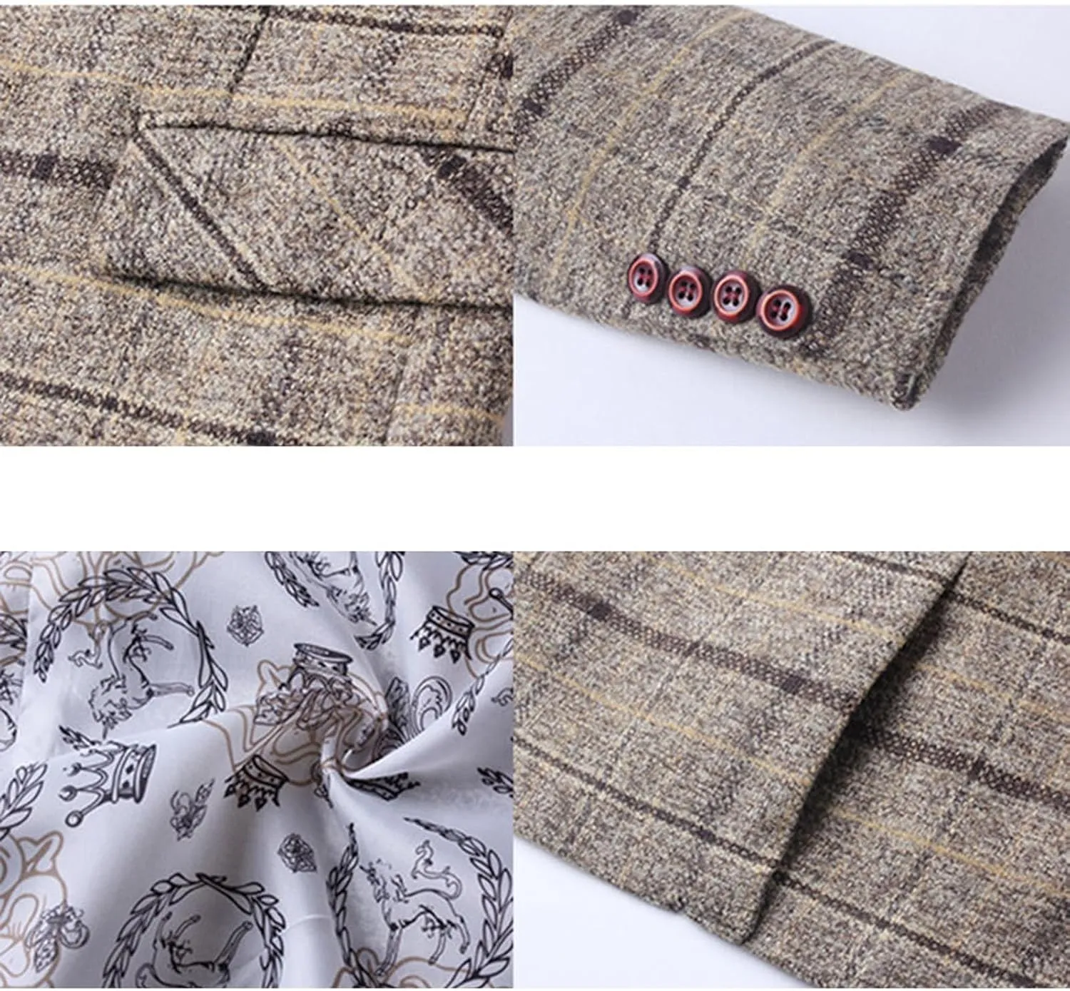 Men's Plaid Fleece Blazer Trendy Lapel Button Work Blazer Casual Slim Fit Business Suit Jacket for Wedding