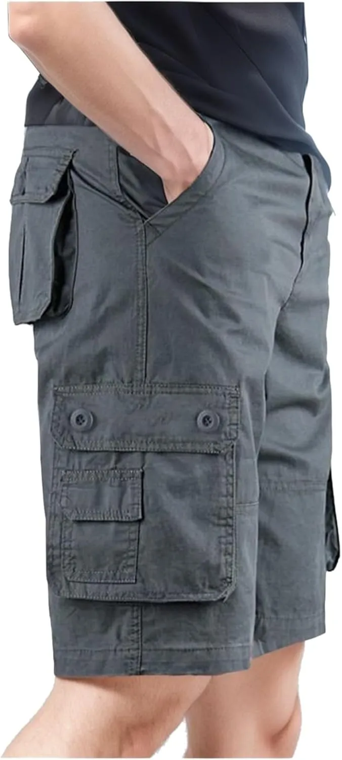 Mens Shorts Cargo Dress for Men Linen Summer Wear Woodland Camouflag Elastic Waist Khaki Dropped Shoulders