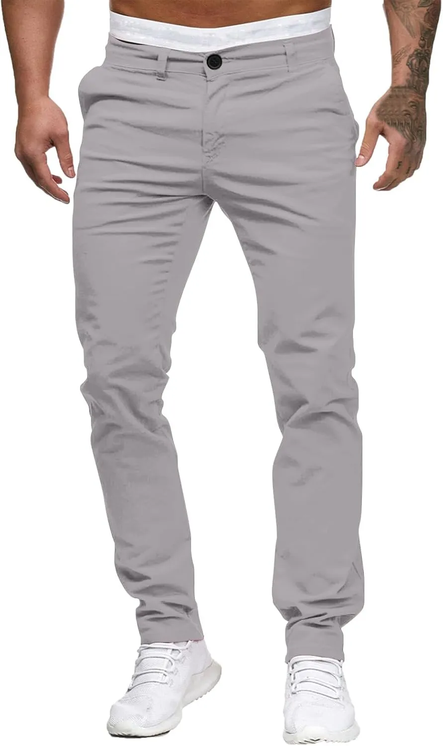 Mens Skinny Dress Pants Elastic Waist Flat Front Slim Fit Casual Smart Work Trousers Plus Size Business Golf Pants Slacks