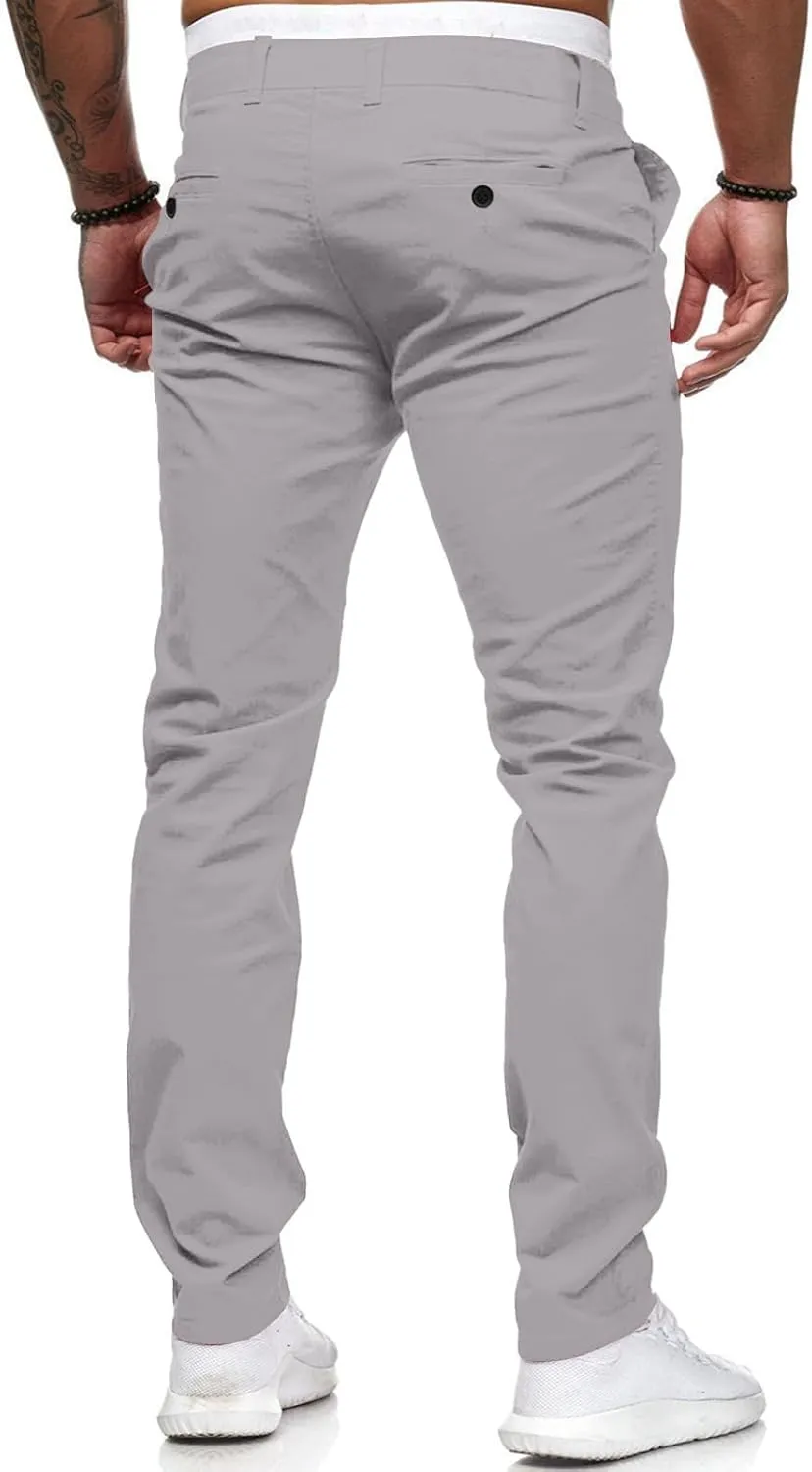 Mens Skinny Dress Pants Elastic Waist Flat Front Slim Fit Casual Smart Work Trousers Plus Size Business Golf Pants Slacks