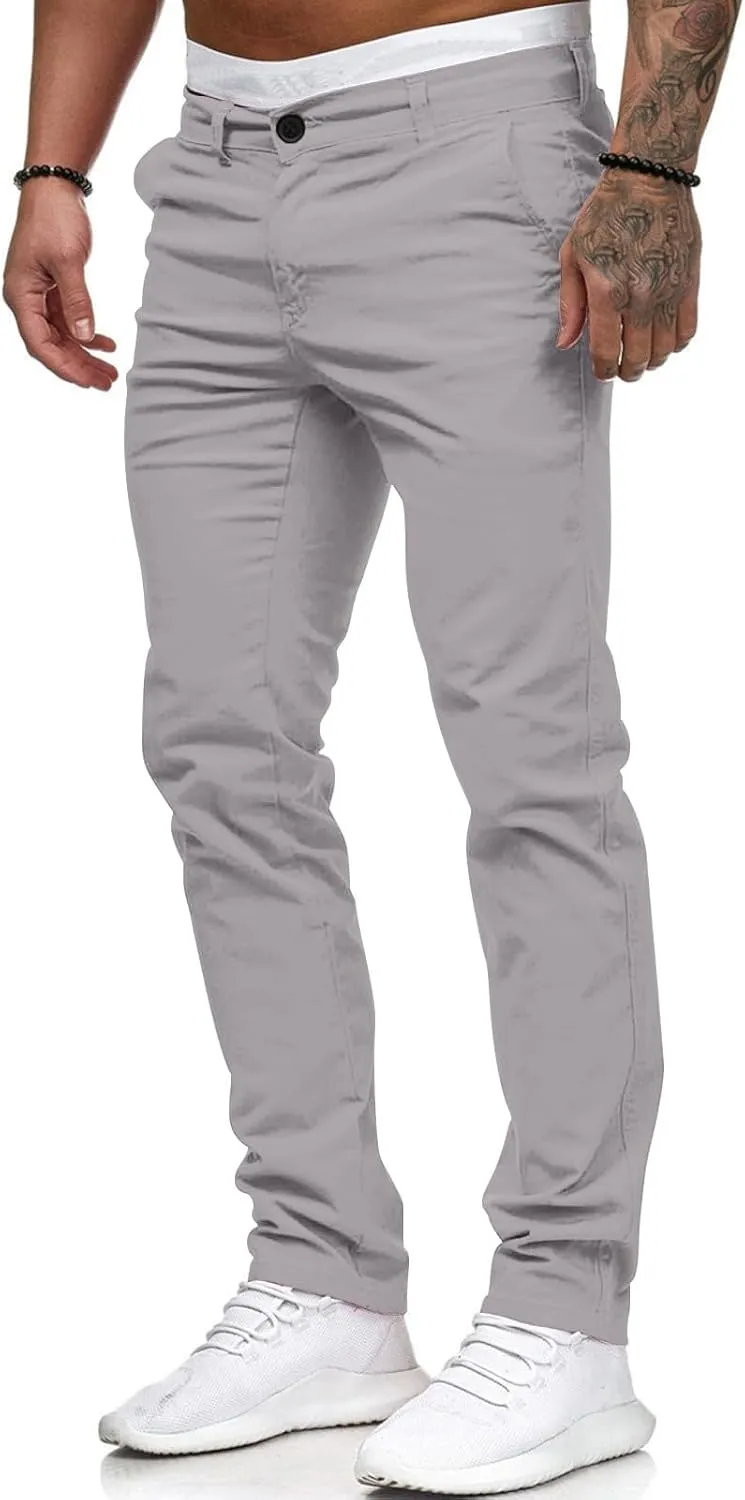 Mens Skinny Dress Pants Elastic Waist Flat Front Slim Fit Casual Smart Work Trousers Plus Size Business Golf Pants Slacks