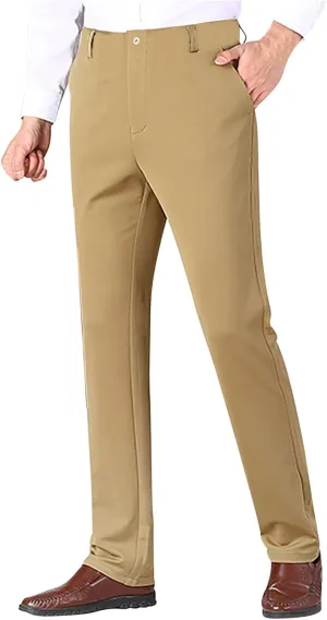 Mens Slim Fit Dress Pants Stretch Classic Flat Front Work Pants Lightweight Casual Business Office Straight Trousers