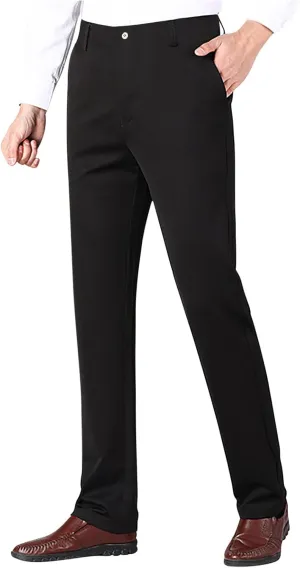Mens Slim Fit Dress Pants Stretch Classic Flat Front Work Pants Lightweight Casual Business Office Straight Trousers