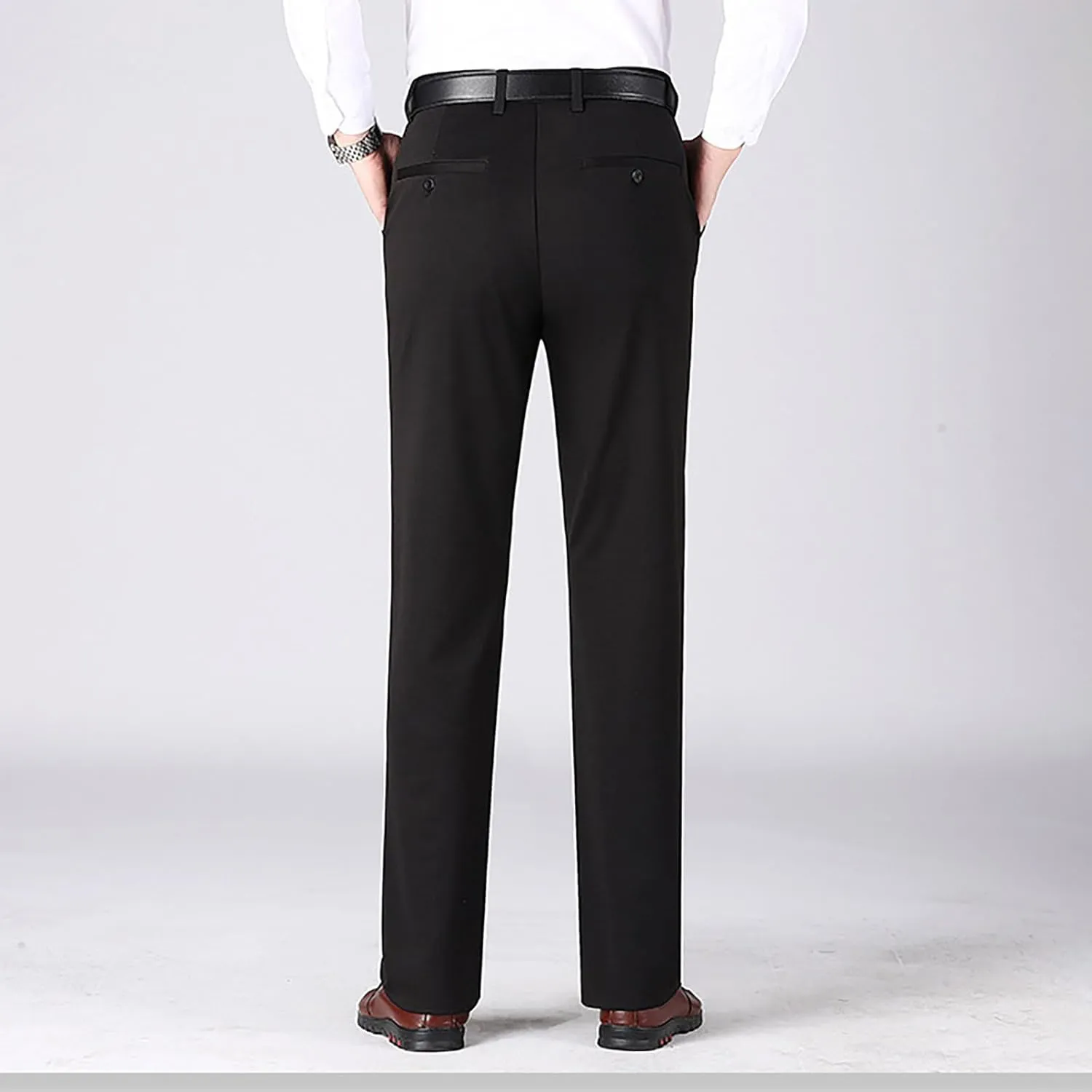 Mens Slim Fit Dress Pants Stretch Classic Flat Front Work Pants Lightweight Casual Business Office Straight Trousers