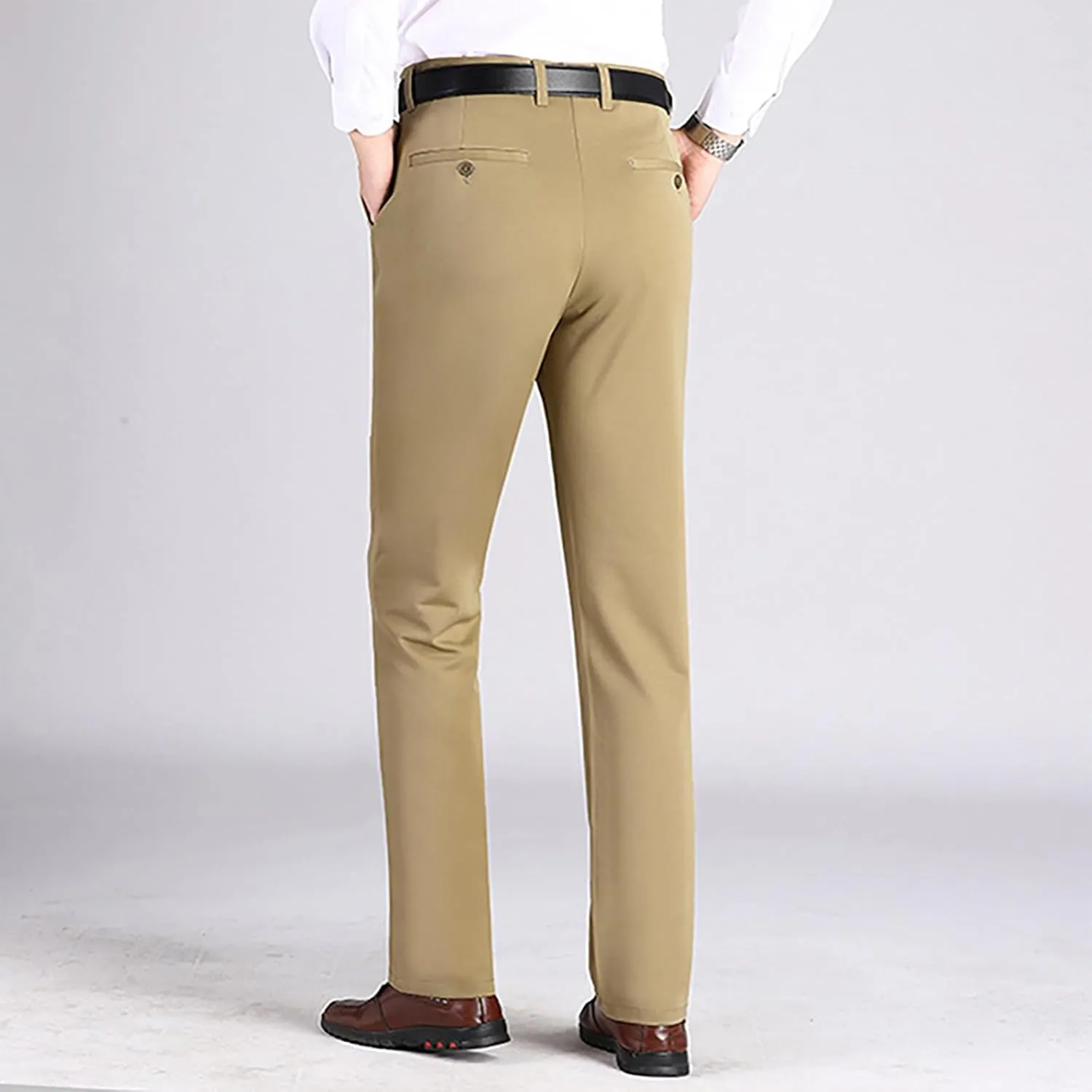 Mens Slim Fit Dress Pants Stretch Classic Flat Front Work Pants Lightweight Casual Business Office Straight Trousers