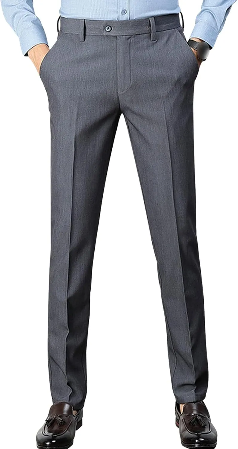 Men's Slim-Fit Flat-Front Dress Pant Classic-Fit Expandable-Waist Chino Pant Comfort Cotton Stretch Pants