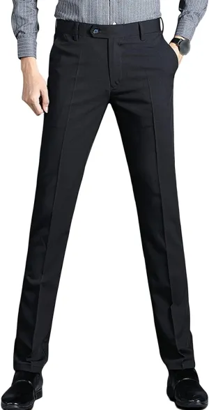 Men's Slim-Fit Flat-Front Dress Pant Classic-Fit Expandable-Waist Chino Pant Comfort Cotton Stretch Pants