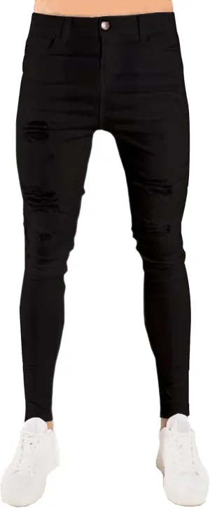 Men's Slim-fit Ripped Denim Pants Classic Casual Biker Jeans Pants Distressed Destroyed Trousers