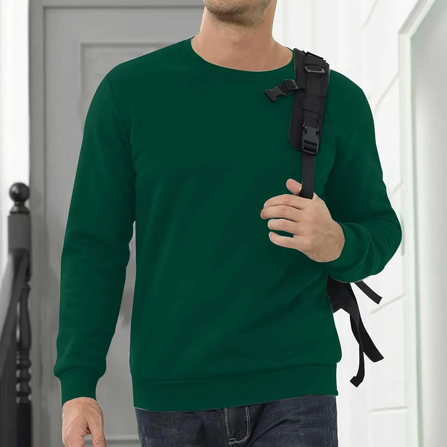 Men's Spring Autumn Winter Round Neck Sweater Simple Style Tops Trendy Loose Plus Velvet Oversized Distressed Sweatshirt