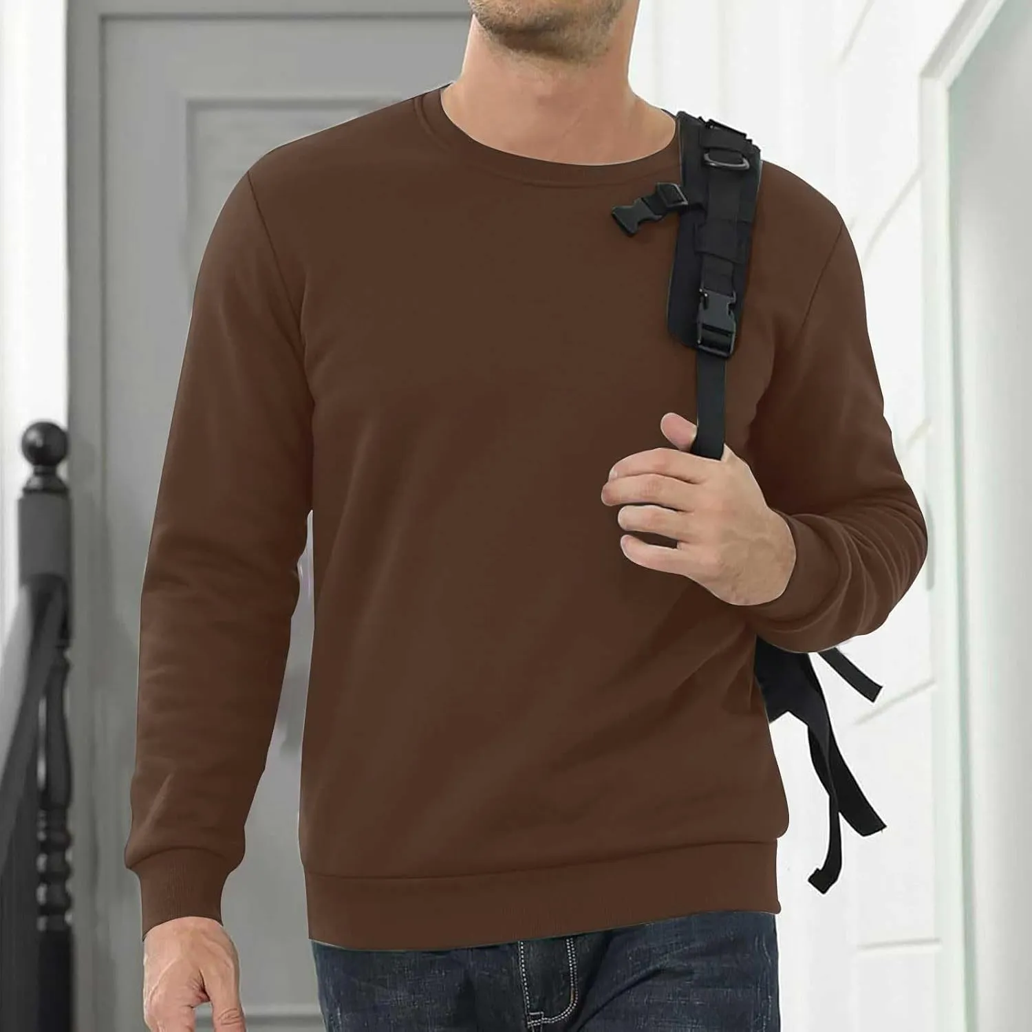 Men's Spring Autumn Winter Round Neck Sweater Simple Style Tops Trendy Loose Plus Velvet Oversized Distressed Sweatshirt