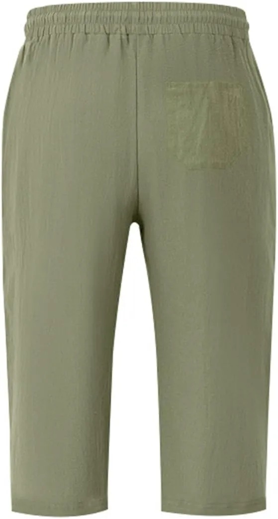 Mens Straight Linen Shorts Drawstring Elasic Waist Casual Simple Breathable Solid Trousers Outdoor Beach Yoga Pants