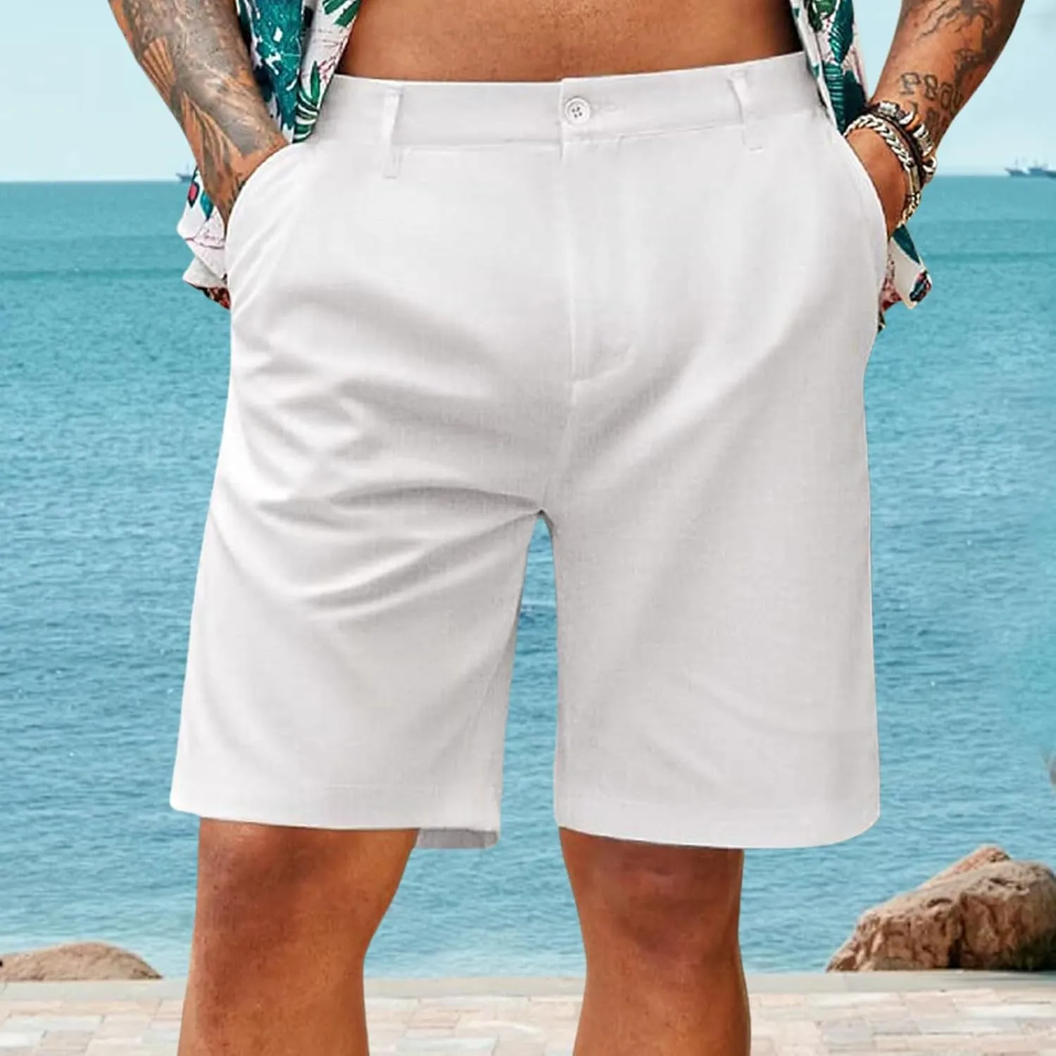 Mens Stretch Golf Shorts Slim-Fit Quick Dry Work Casual Short Pants Fashion Lightweight Flat Front Chino Dress Shorts